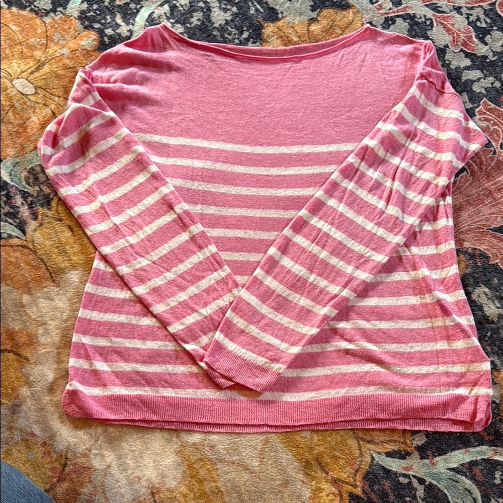 Pink and White Striped Long Sleeve Top
